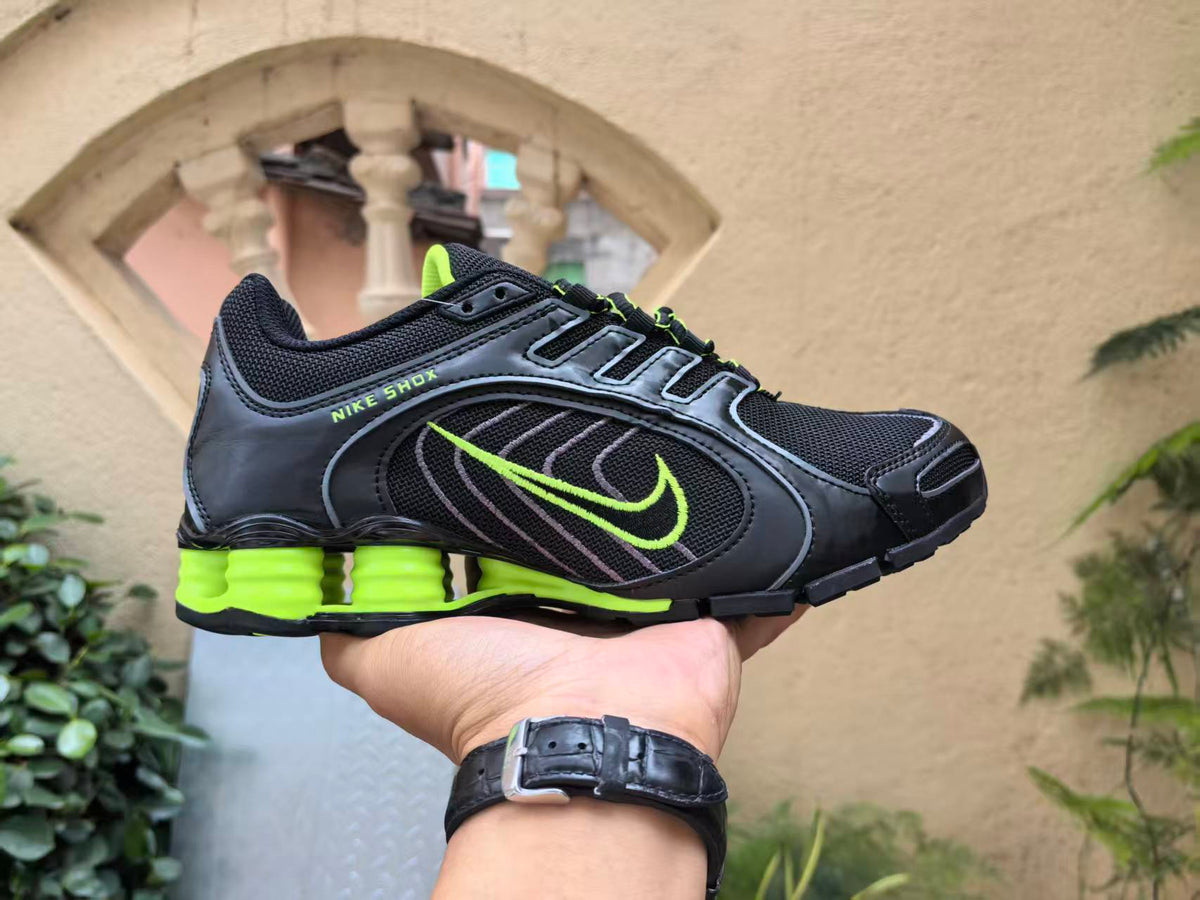 Nike Shox Black and Volt Green Sneakers