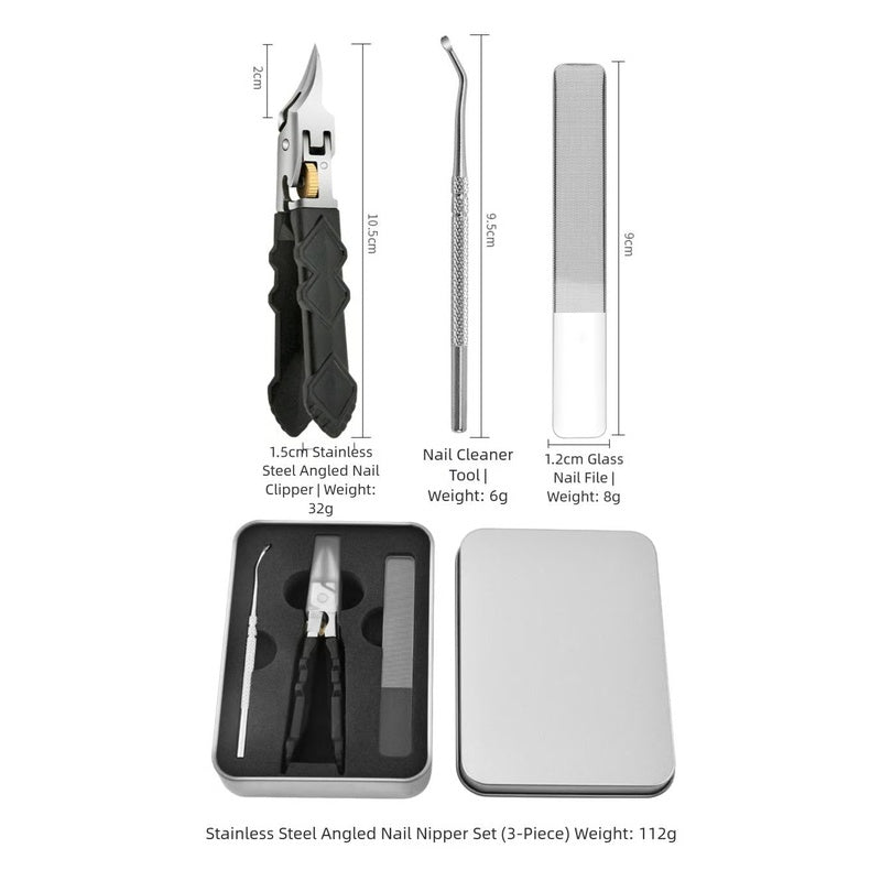 Black Anti-Slip Grip Gear Lock Nail Clipper Set with Ultra-Sharp Tips for Precise Access to Nail Grooves