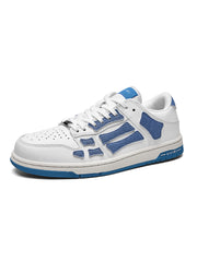 AMIRI Bone-Look Low-Top Sneakers in White and Denim Blue