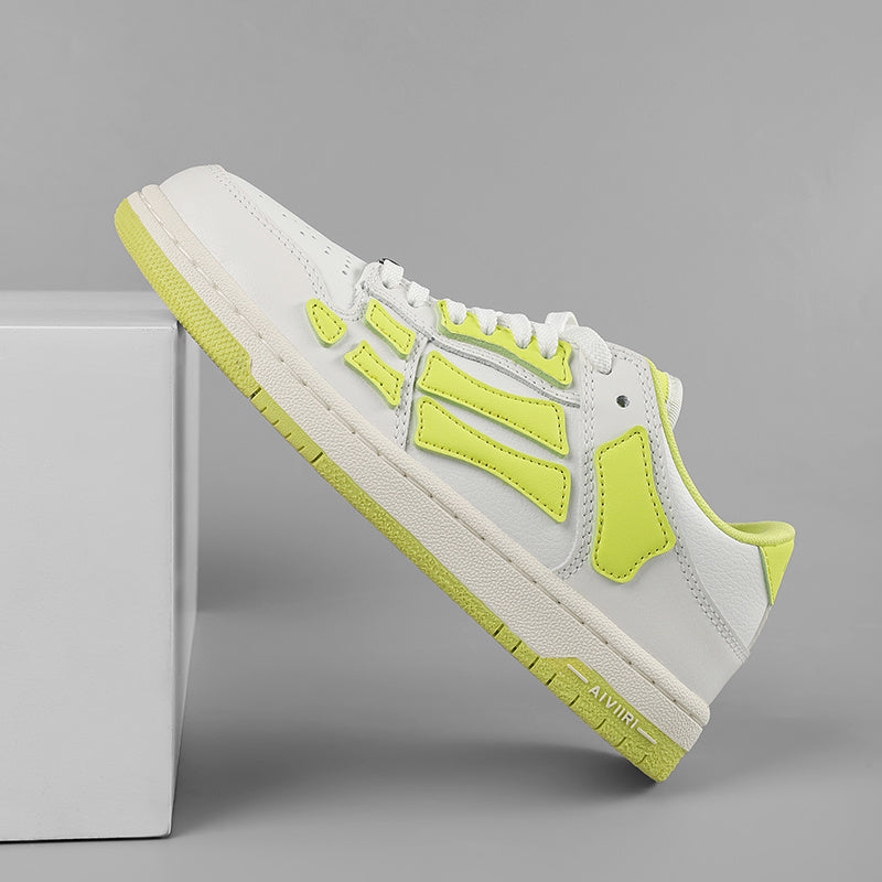 AMIRI Bone Low-Top Sneakers in White and Neon Green