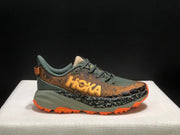 HOKA Speedgoat 6 Trail Running Shoes in Olive and Orange