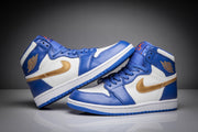 Air Jordan 1 High Blue White Gold Sneakers