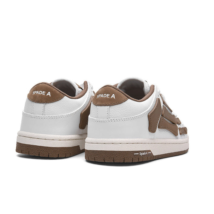 White and Brown Spade A Low-Top Sneakers MFS003-126