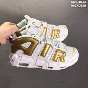 Nike Air More Uptempo Sneakers White and Metallic Gold