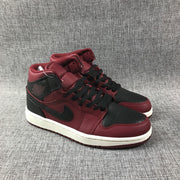 Air Jordan 1 Mid Burgundy and Black High-Top Sneakers