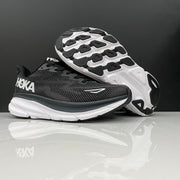HOKA Clifton 9 Black and White Running Shoes