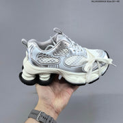 Chunky Platform Sneakers in Silver and White with Mesh Panels