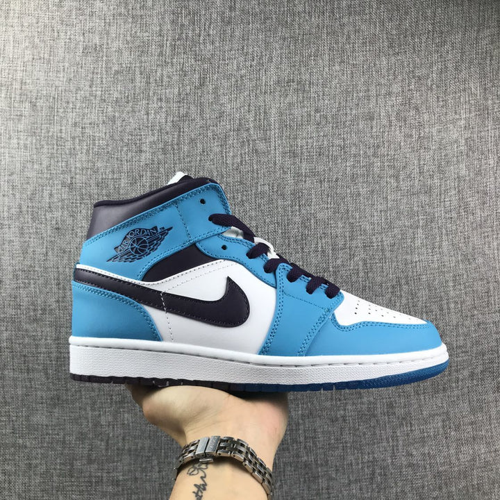 Air Jordan 1 Mid Sneakers in Blue, White and Black
