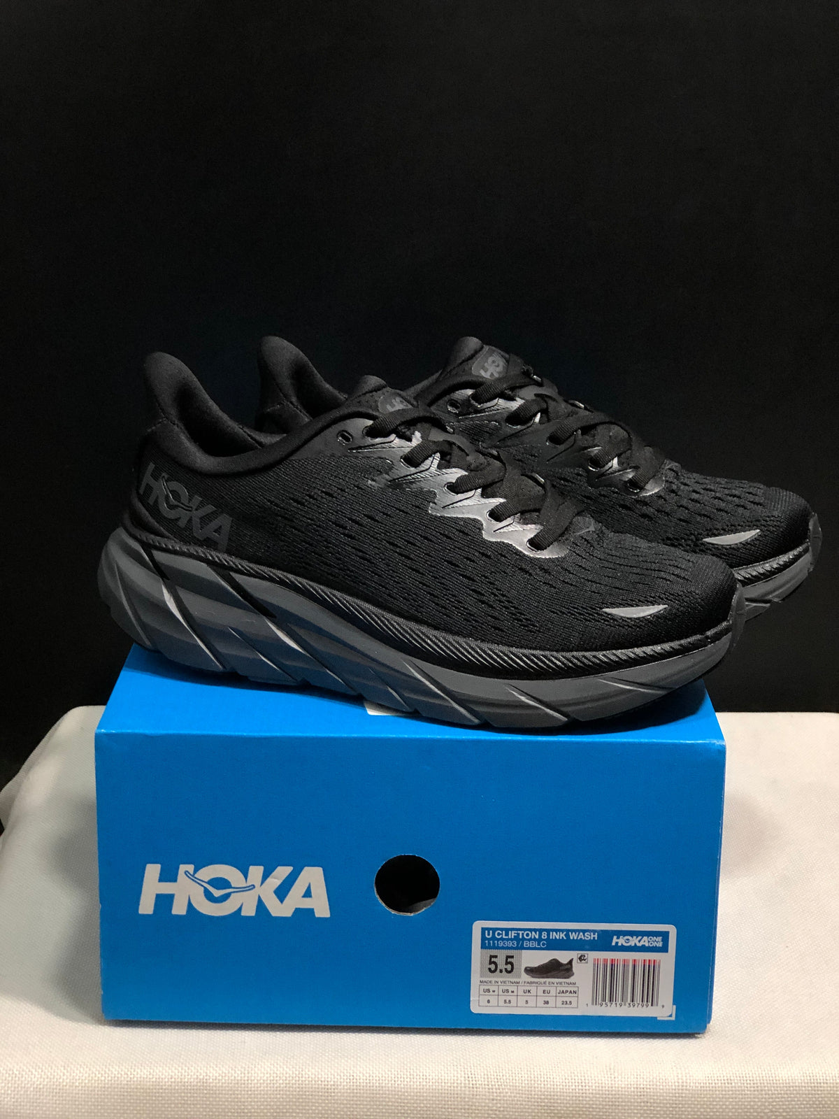 HOKA Clifton 8 Running Shoes, Black and Ink Wash