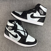 Air Jordan 1 High Black and White Satin-Style Sneakers