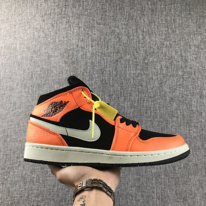 Air Jordan 1 Mid Shattered Backboard Sneakers, Black and Orange