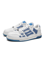 AMIRI Bone-Look Low-Top Sneakers in White and Denim Blue