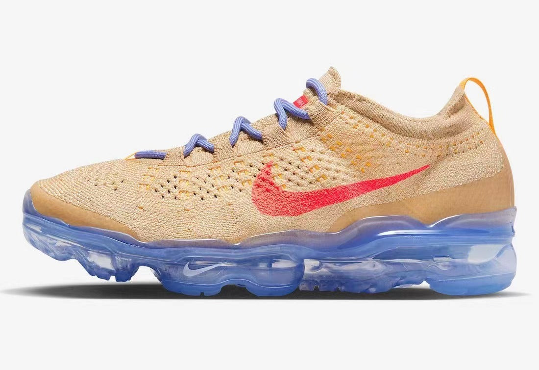 Nike Air VaporMax Flyknit Sneakers in Tan and Blue