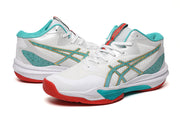 ASICS White and Aqua Indoor Court Sneakers